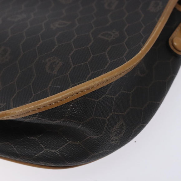 Christian Dior Honeycomb Canvas Shoulder Bag PVC Black Gold Auth yk18869