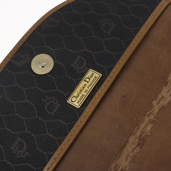 Christian Dior Honeycomb Canvas Shoulder Bag PVC Black Gold Auth yk18869