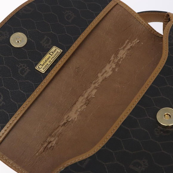 Christian Dior Honeycomb Canvas Shoulder Bag PVC Black Gold Auth yk18869