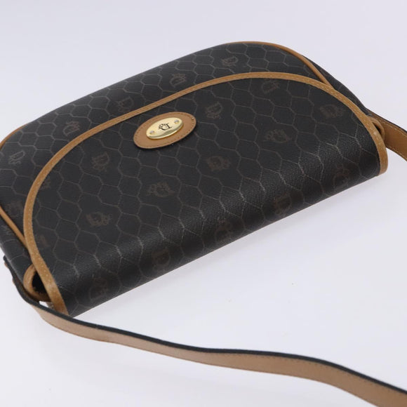 Christian Dior Honeycomb Canvas Shoulder Bag PVC Black Gold Auth yk18869