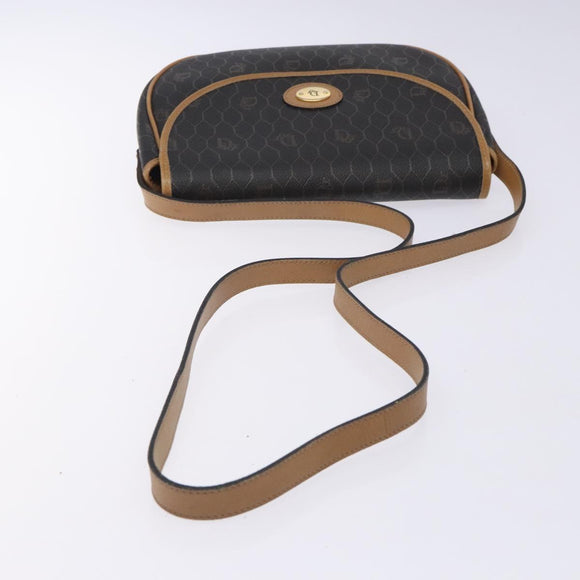 Christian Dior Honeycomb Canvas Shoulder Bag PVC Black Gold Auth yk18869