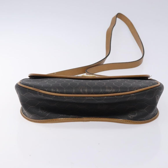 Christian Dior Honeycomb Canvas Shoulder Bag PVC Black Gold Auth yk18869