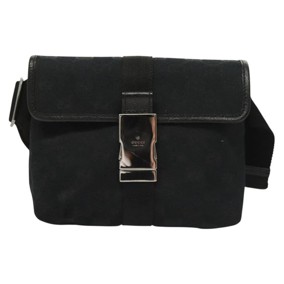 GUCCI GG Canvas Waist Bag Black Silver 131236 Auth yk18870