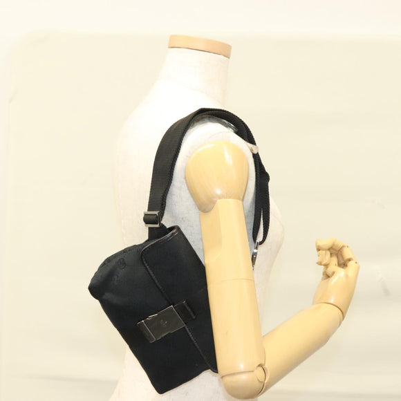 GUCCI GG Canvas Waist Bag Black Silver 131236 Auth yk18870