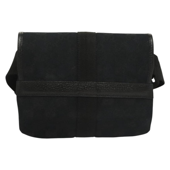 GUCCI GG Canvas Waist Bag Black Silver 131236 Auth yk18870