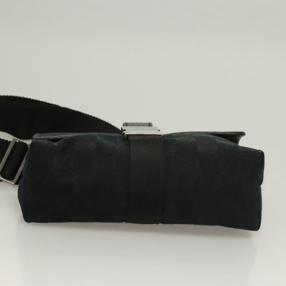 GUCCI GG Canvas Waist Bag Black Silver 131236 Auth yk18870