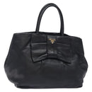 PRADA Ribbon Hand Bag Leather Black Gold Auth yk18879-1