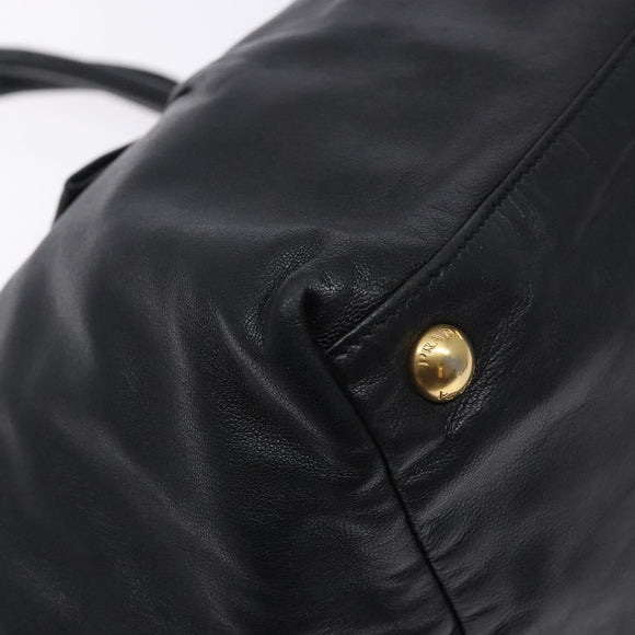 PRADA Ribbon Hand Bag Leather Black Gold Auth yk18879
