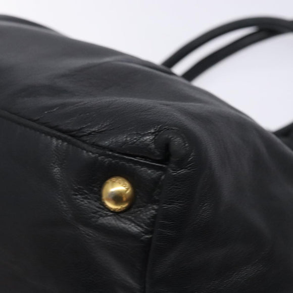 PRADA Ribbon Hand Bag Leather Black Gold Auth yk18879