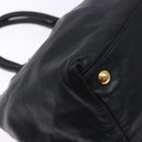 PRADA Ribbon Hand Bag Leather Black Gold Auth yk18879-13