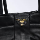 PRADA Ribbon Hand Bag Leather Black Gold Auth yk18879-14