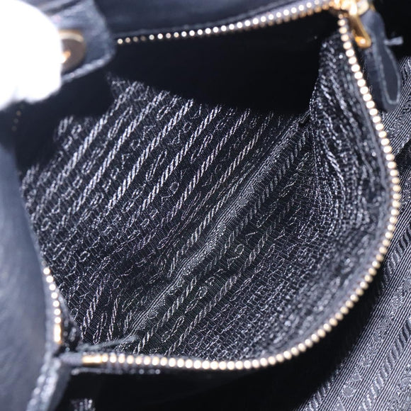 PRADA Ribbon Hand Bag Leather Black Gold Auth yk18879