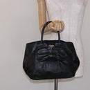 PRADA Ribbon Hand Bag Leather Black Gold Auth yk18879-23