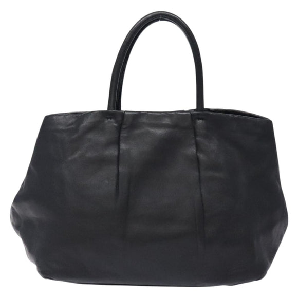 PRADA Ribbon Hand Bag Leather Black Gold Auth yk18879