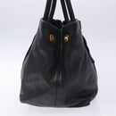 PRADA Ribbon Hand Bag Leather Black Gold Auth yk18879-4
