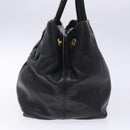PRADA Ribbon Hand Bag Leather Black Gold Auth yk18879-5