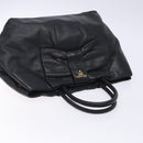 PRADA Ribbon Hand Bag Leather Black Gold Auth yk18879-6