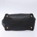 PRADA Ribbon Hand Bag Leather Black Gold Auth yk18879-9