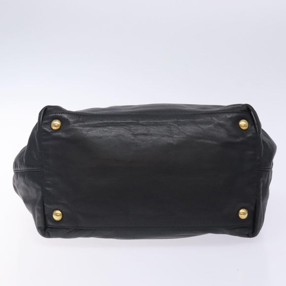 PRADA Ribbon Hand Bag Leather Black Gold Auth yk18879