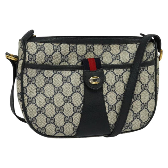 GUCCI GG Supreme Sherry Line Shoulder Bag PVC Navy Gold 89 02 032 Auth yk18894