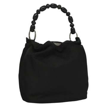 Christian Dior Maris Pearl Hand Bag Nylon Black Silver Auth yk18897