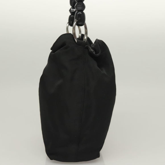 Christian Dior Maris Pearl Hand Bag Nylon Black Silver Auth yk18897