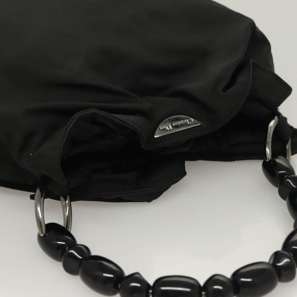 Christian Dior Maris Pearl Hand Bag Nylon Black Silver Auth yk18897