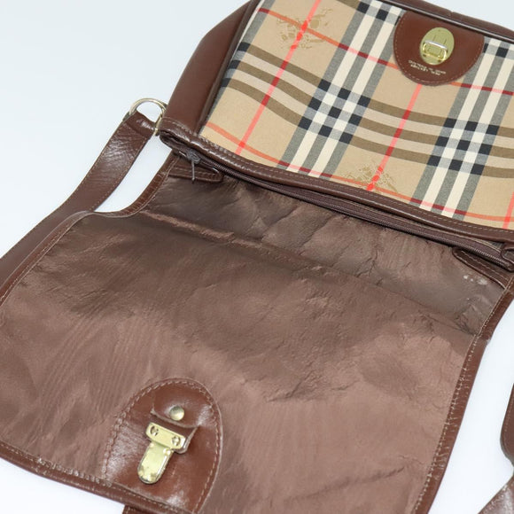 Burberrys Nova Check Shoulder Bag Canvas Leather Beige Gold Auth yk18913