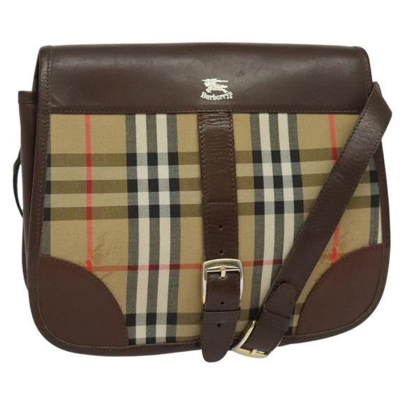Burberrys Nova Check Shoulder Bag Canvas Leather Beige Gold Auth yk18913