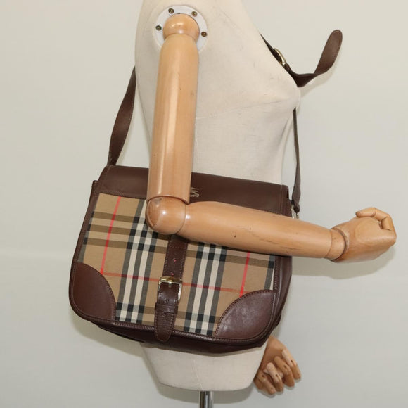 Burberrys Nova Check Shoulder Bag Canvas Leather Beige Gold Auth yk18913