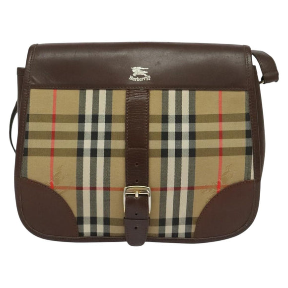 Burberrys Nova Check Shoulder Bag Canvas Leather Beige Gold Auth yk18913