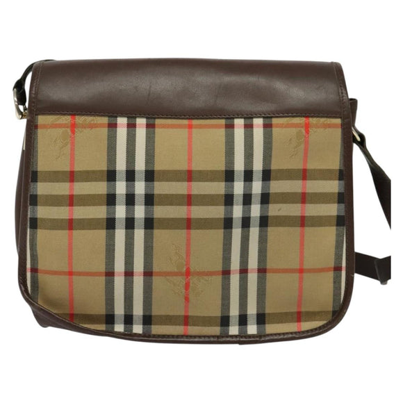 Burberrys Nova Check Shoulder Bag Canvas Leather Beige Gold Auth yk18913