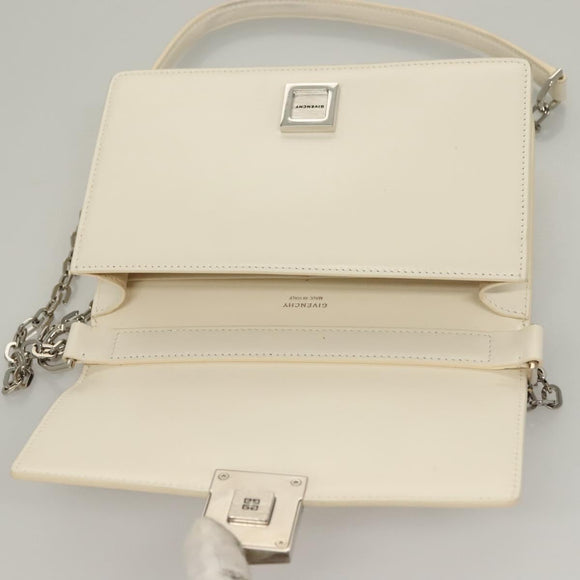 GIVENCHY Chain Shoulder Bag Leather White Silver Auth yk18917