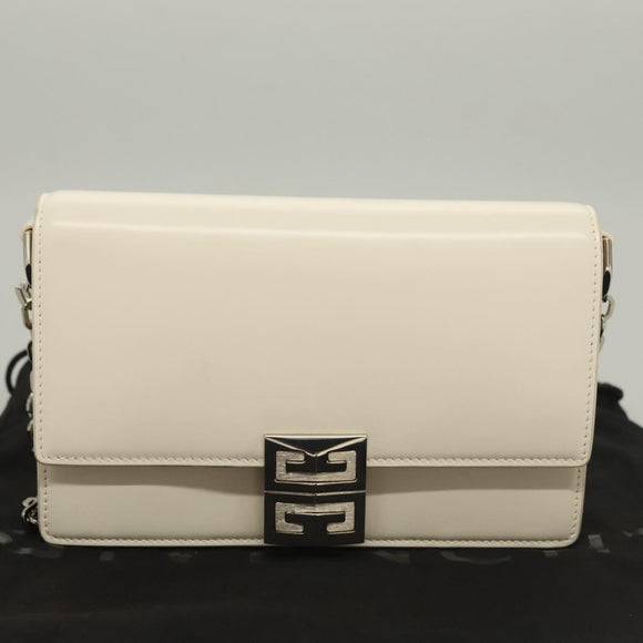 GIVENCHY Chain Shoulder Bag Leather White Silver Auth yk18917