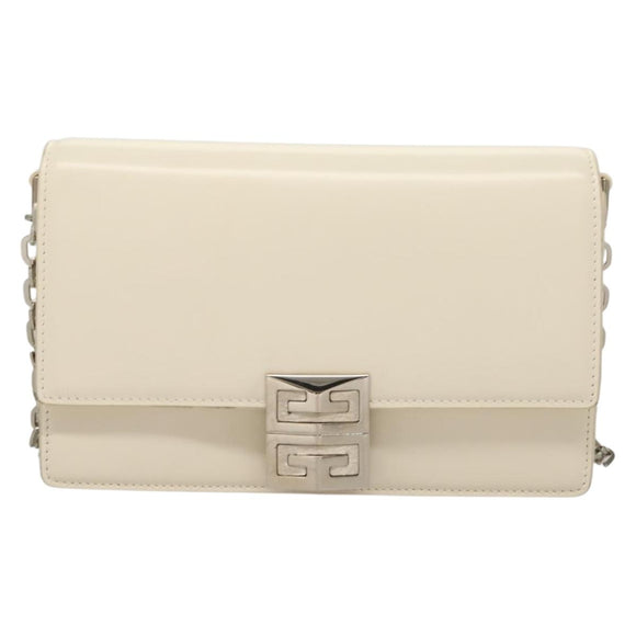 GIVENCHY Chain Shoulder Bag Leather White Silver Auth yk18917