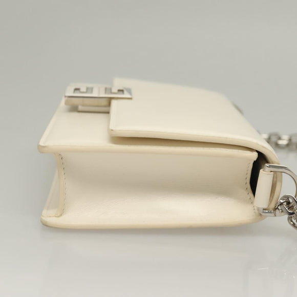 GIVENCHY Chain Shoulder Bag Leather White Silver Auth yk18917