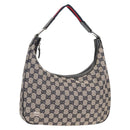 GUCCI GG Canvas Sherry Line Shoulder Bag Navy Beige Red 145757 Auth yk18918V-1