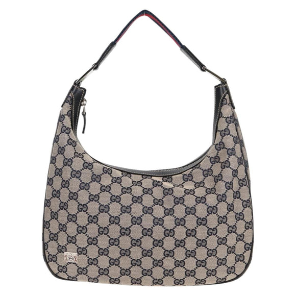 GUCCI GG Canvas Sherry Line Shoulder Bag Navy Beige Red 145757 Auth yk18918V