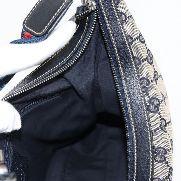 GUCCI GG Canvas Sherry Line Shoulder Bag Navy Beige Red 145757 Auth yk18918V