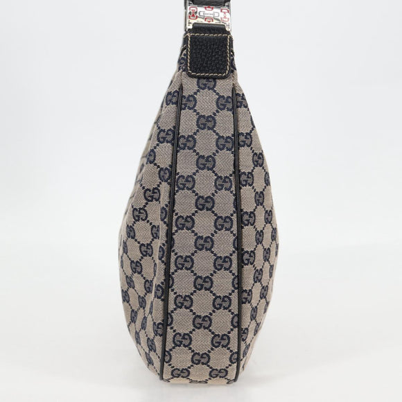 GUCCI GG Canvas Sherry Line Shoulder Bag Navy Beige Red 145757 Auth yk18918V