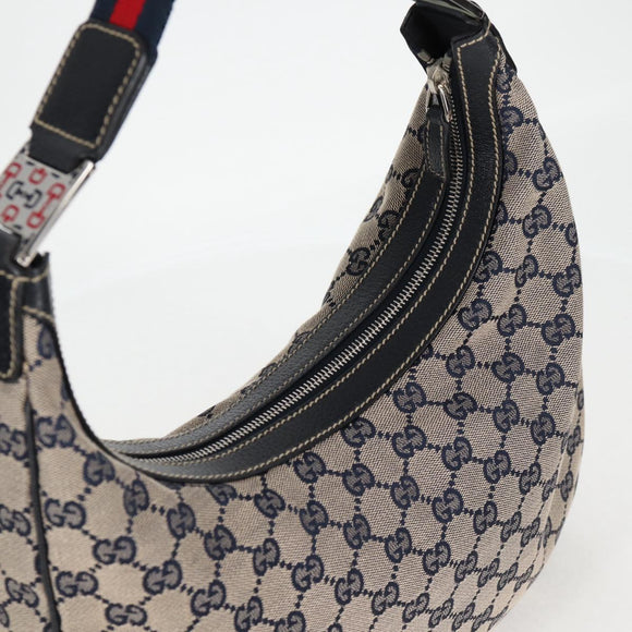 GUCCI GG Canvas Sherry Line Shoulder Bag Navy Beige Red 145757 Auth yk18918V