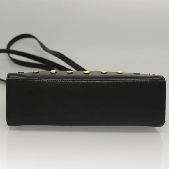 VERSACE Shoulder Bag Leather Black Gold Auth yk18934