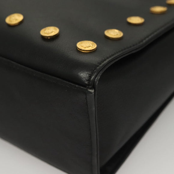VERSACE Shoulder Bag Leather Black Gold Auth yk18934