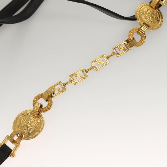 VERSACE Shoulder Bag Leather Black Gold Auth yk18934