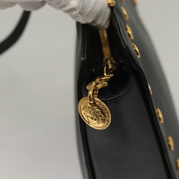 VERSACE Shoulder Bag Leather Black Gold Auth yk18934