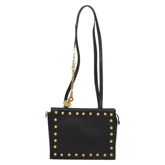 VERSACE Shoulder Bag Leather Black Gold Auth yk18934