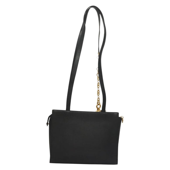 VERSACE Shoulder Bag Leather Black Gold Auth yk18934