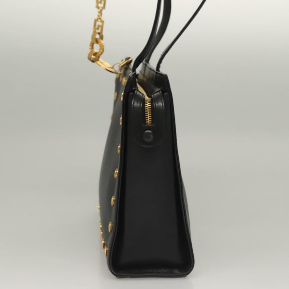 VERSACE Shoulder Bag Leather Black Gold Auth yk18934