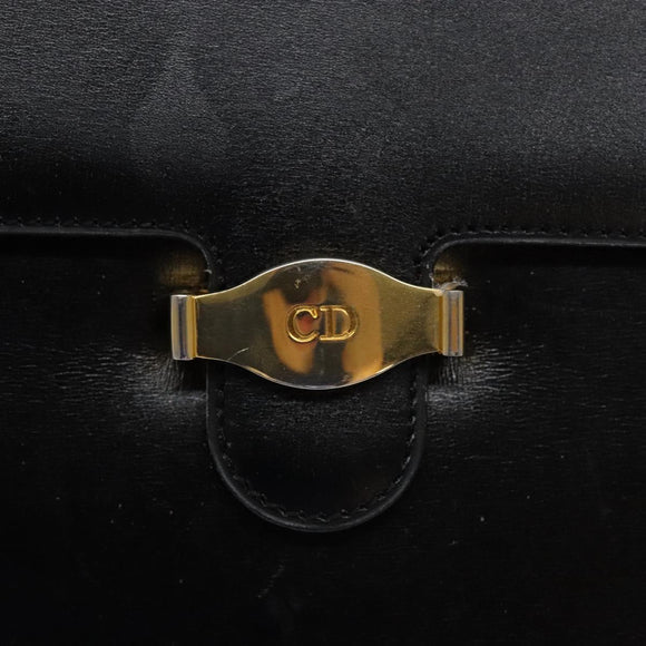 Christian Dior Shoulder Bag Leather Black Gold Auth yk18937