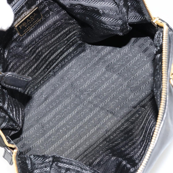 PRADA Kettenschultertasche Leder Schwarz Gold Auth yk18939